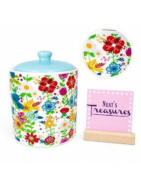 Orly Maison New York MUTICOLORED FLORAL Flowers Lidded Ceramic 6" Canister Jar